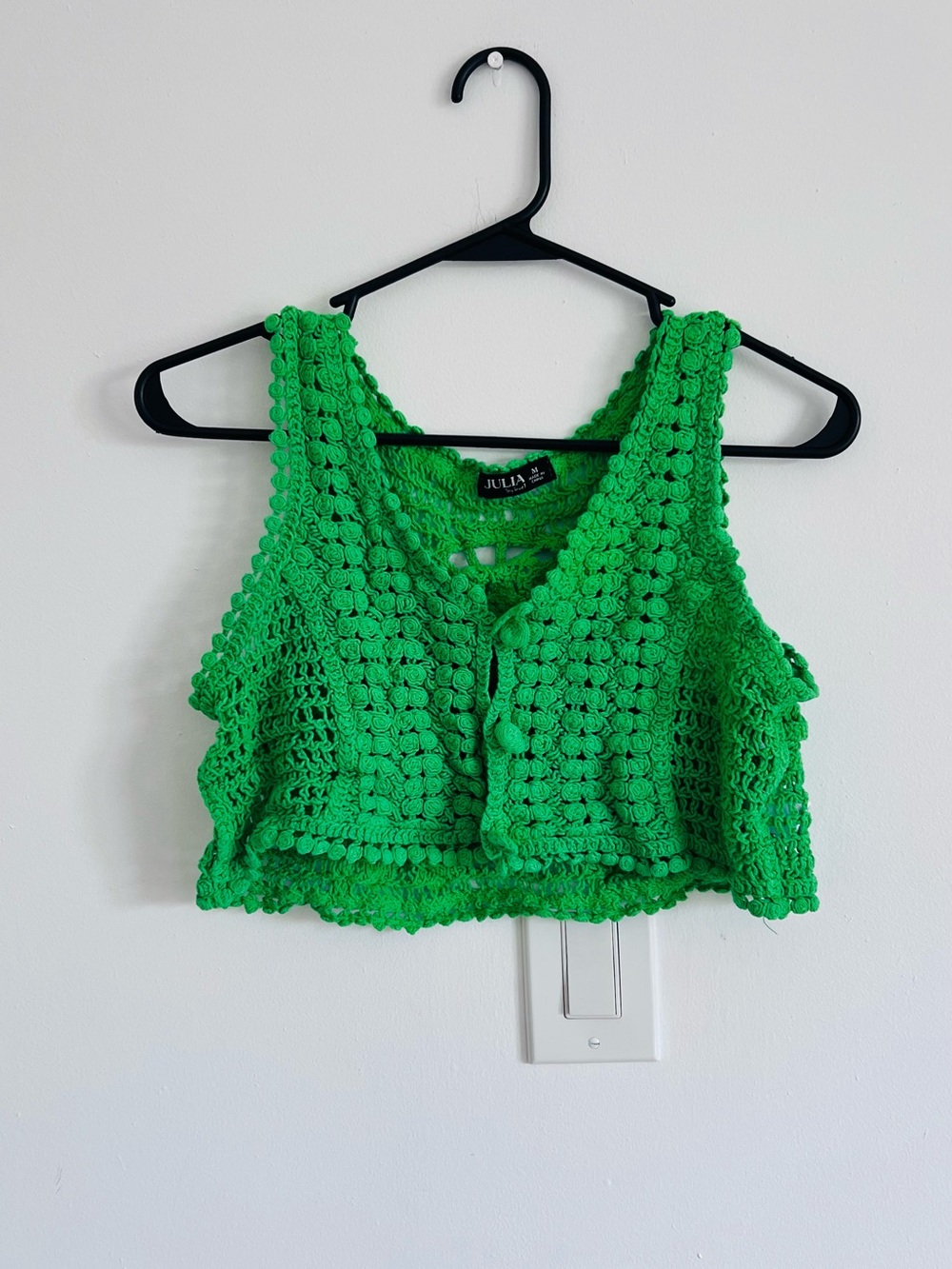 Green Crochet Rosette Crop Top Fairycore Boho Medium